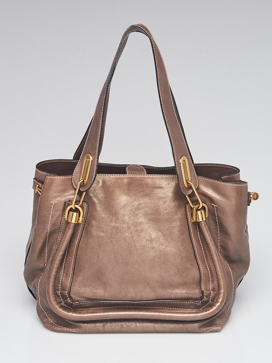 Chloe Bronze Calfskin Leather Medium Paraty Shopper Tote Bag