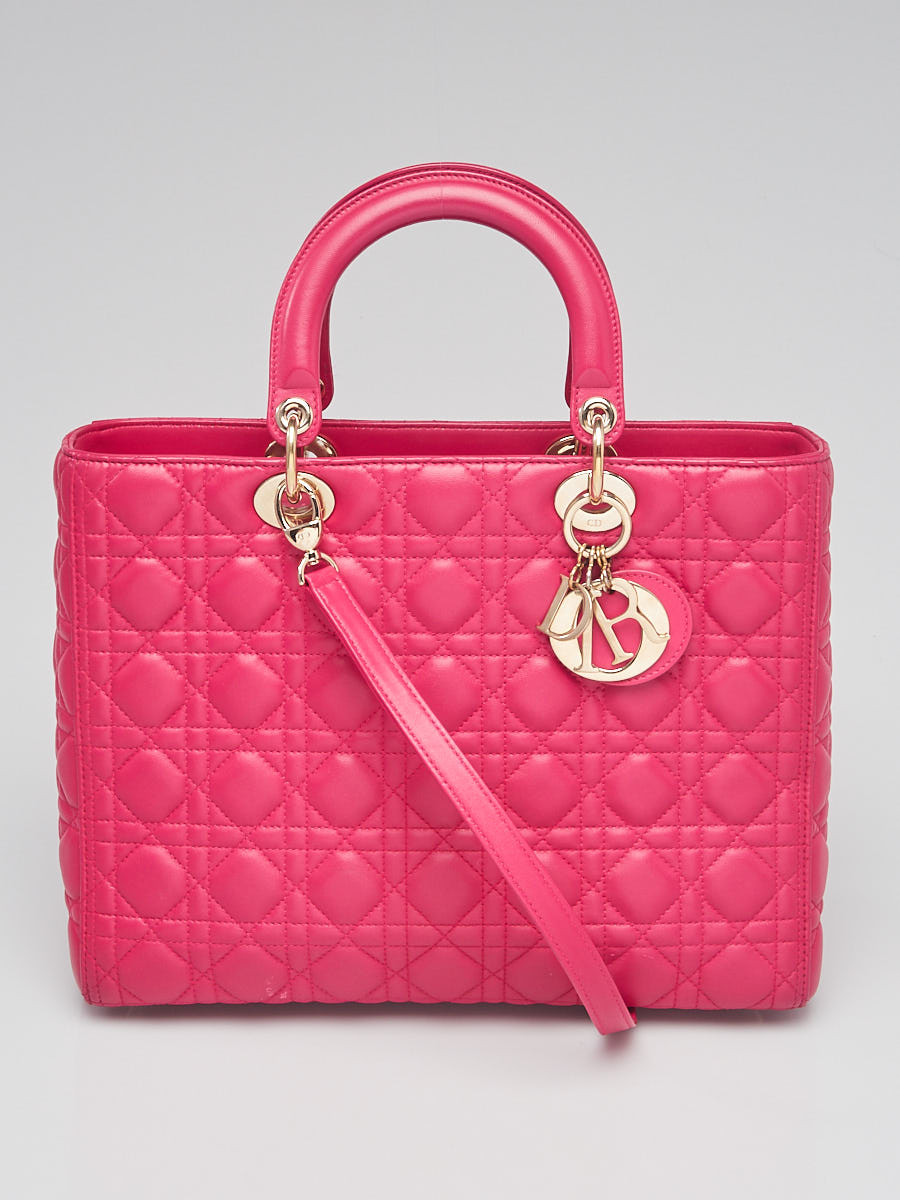 Christian Dior Pink Cannage Quilted Lambskin Leather Large Lady Dior Bag