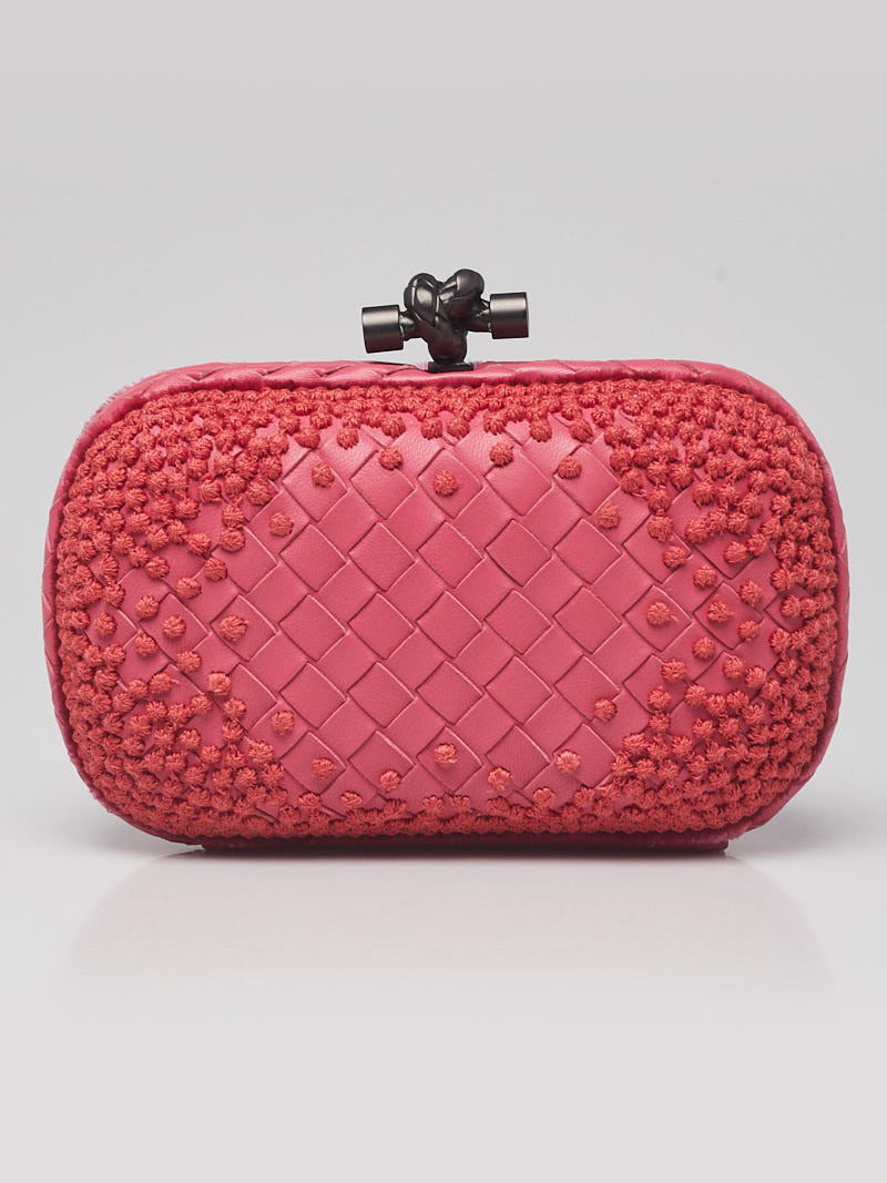 Bottega Veneta Pink Intrecciato Woven Leather Knot Clutch Bag
