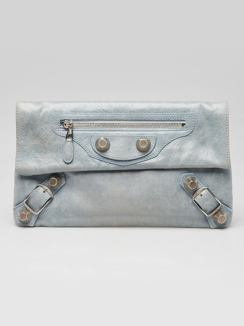 Balenciaga Ciel Lambskin Leather Giant 21 Silver Envelope Clutch Bag