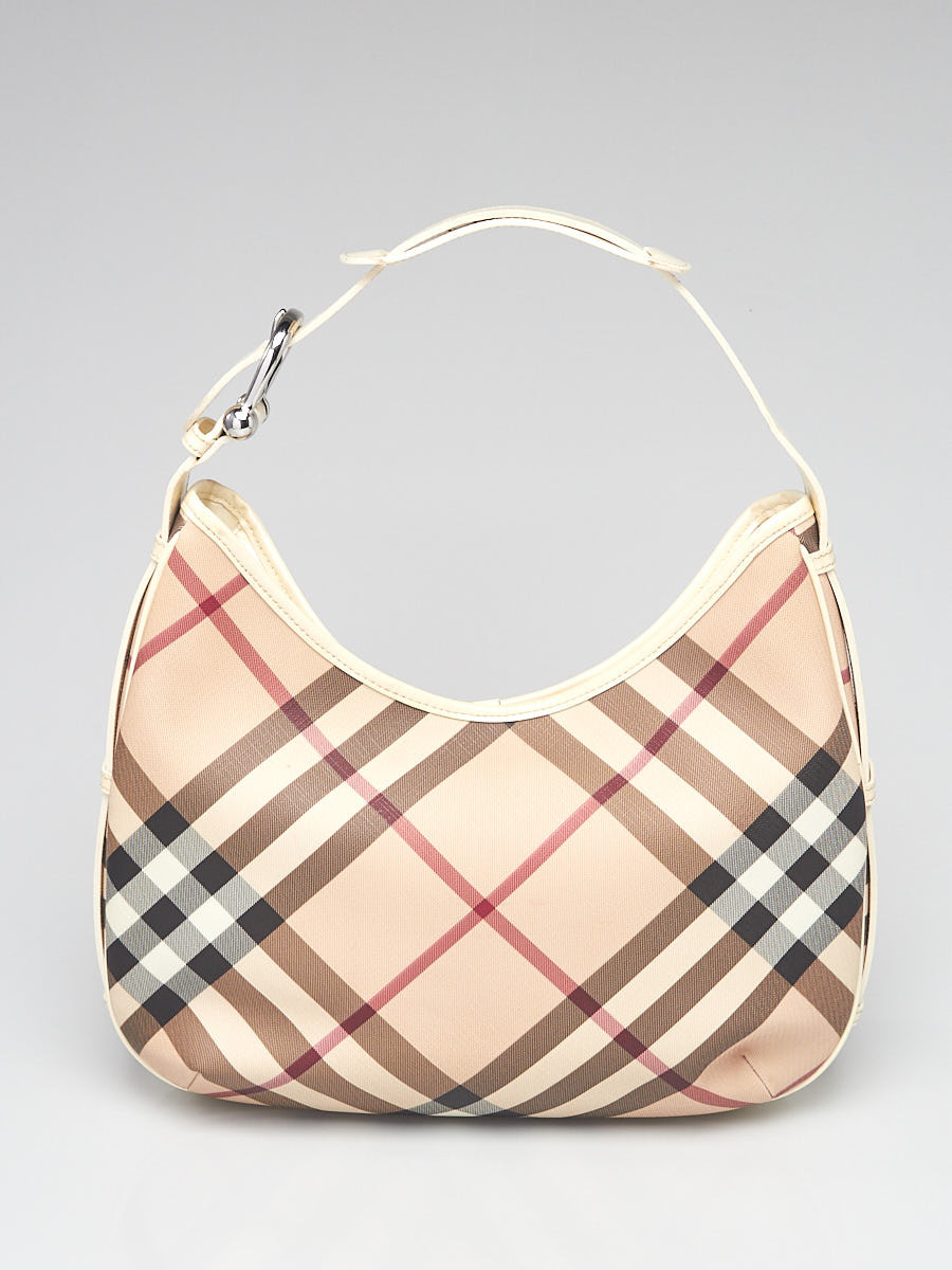 Burberry White Patent Leather Supernova Coated Canvas Barton Hobo Bag