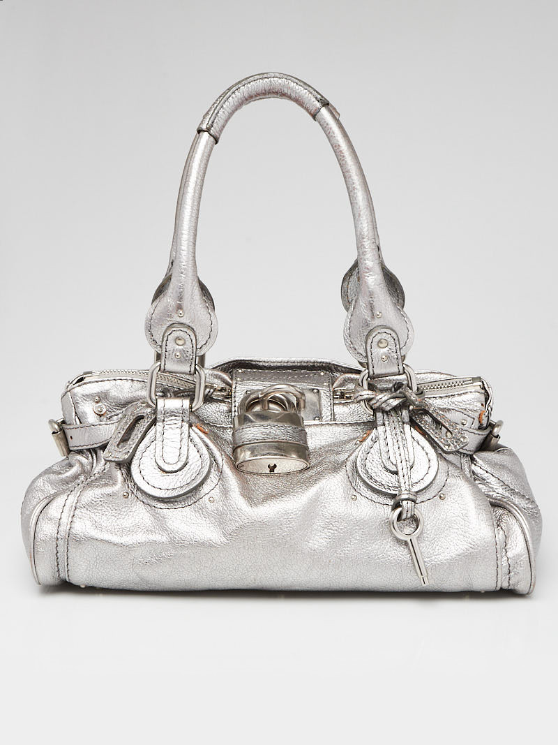 Chloe Silver Leather Paddington Medium Satchel Bag