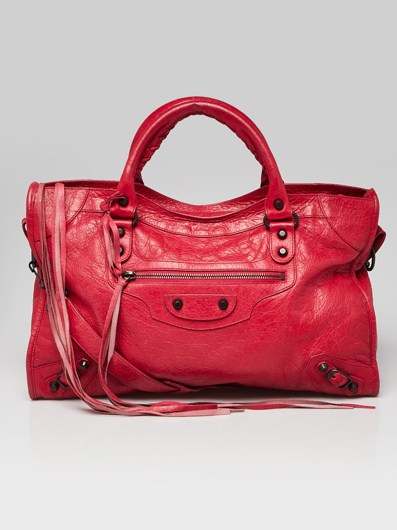 Balenciaga Rose Jaipur Lambskin Leather Motorcycle City Bag