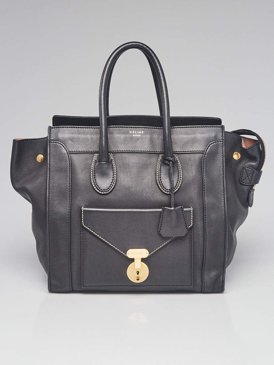 Celine Black Grained Leather Envelope Luggage Tote Bag