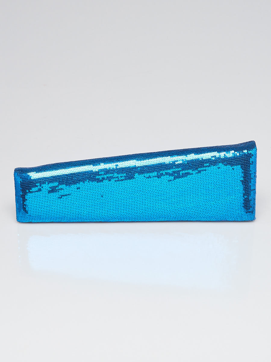 Christian Louboutin Blue Sequin Newspaper Clutch Bag
