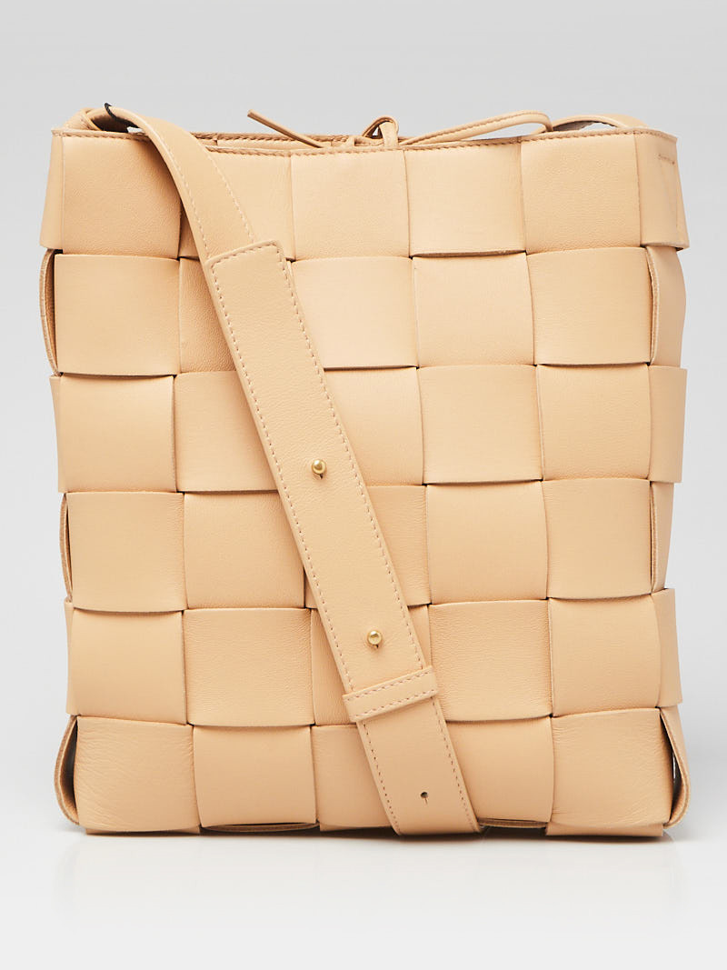 Bottega Veneta Almond Nappa Leather Maxi Weave Cassette Shoulder Bag