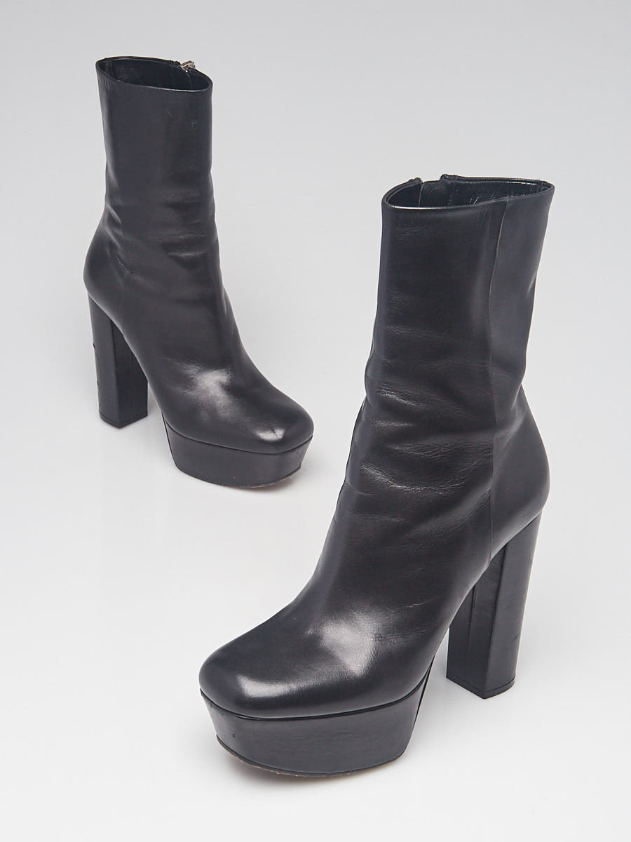 Gucci Black Leather Platform Ankle Boots Size 5.5 36