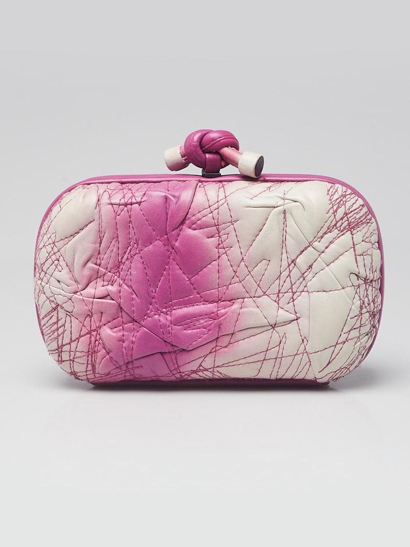 Bottega Veneta Ivory Pink Leather Embroidered Knot Clutch Bag