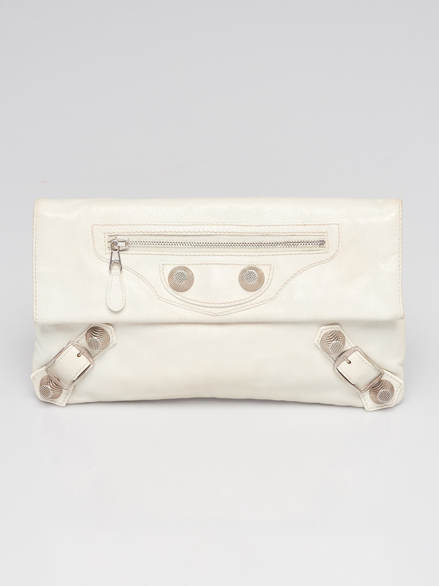 Balenciaga White Chevre Leather Giant 21 Silver Envelope Clutch Bag