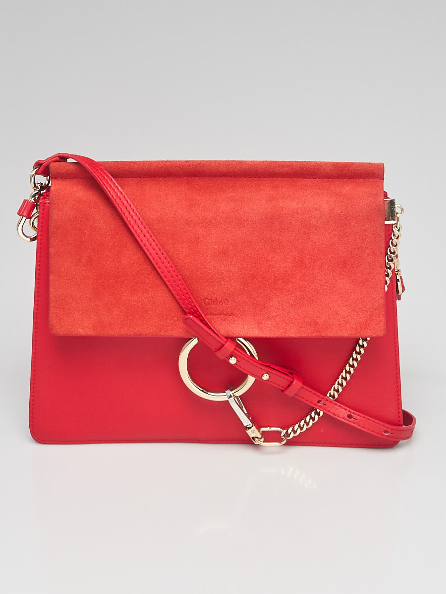 Chloe Red Leather and Suede Medium Faye Shoulder Bag