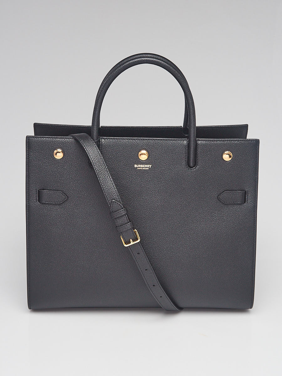 Burberry Black Pebbled Leather Medium Title Tote Bag
