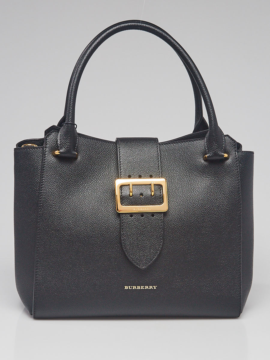 Burberry Black Grained Leather Medium Buckle Tote Bag