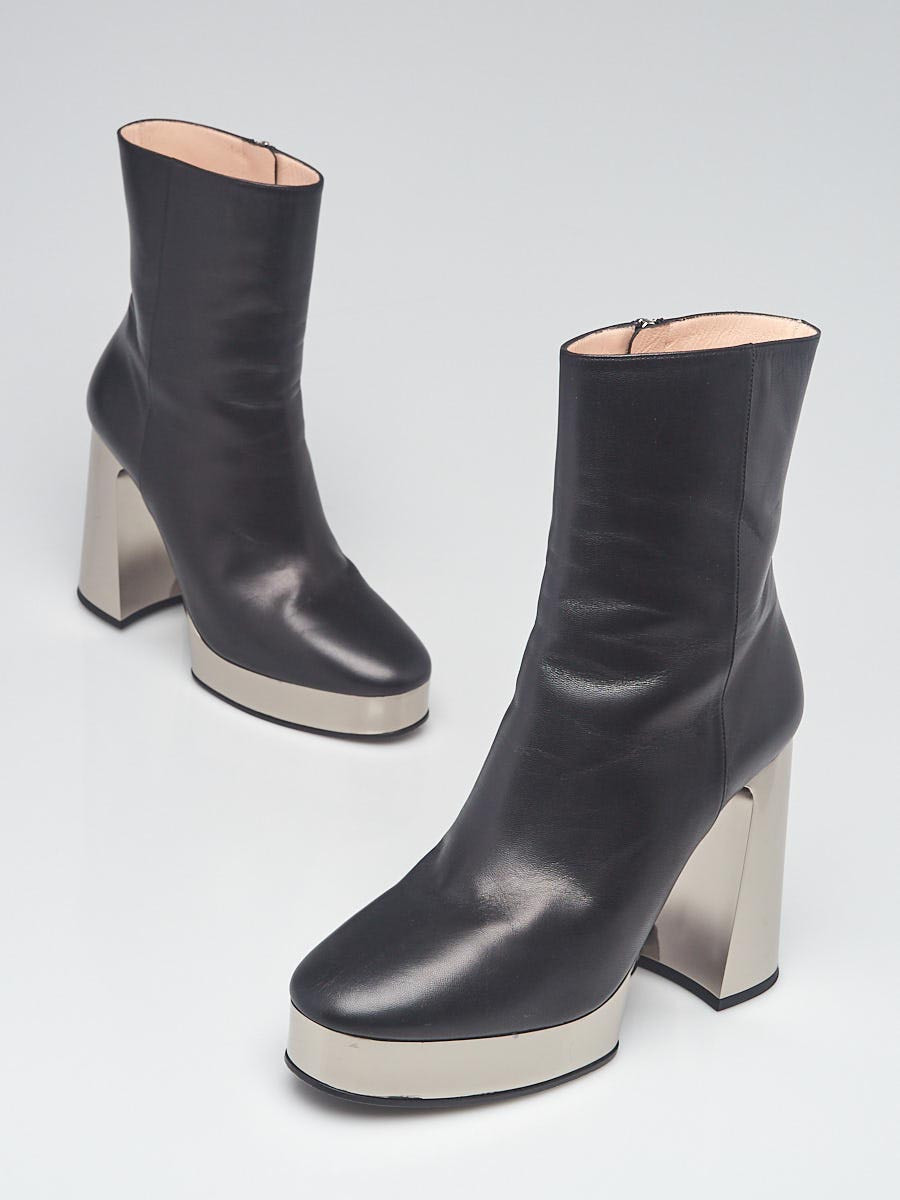 Gucci Black Leather Chrome Platform Ankle Boots Size 8.5 39