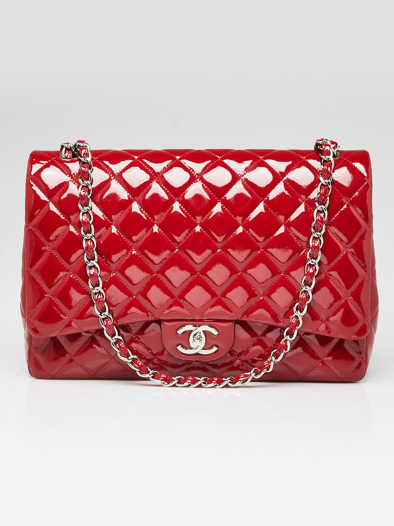 Chanel Red Quilted Patent Leather Classic Maxi Double Flap Bag