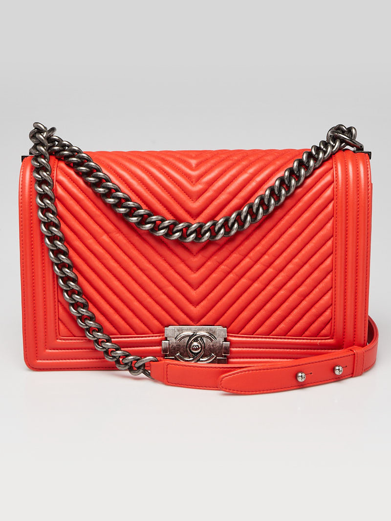 Chanel Red Chevron Quilted Leather New Medium Boy Bag