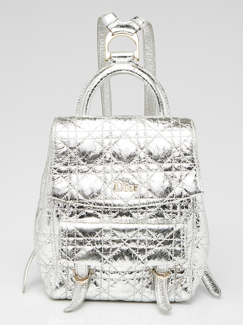 Christian Dior Metallic Silver Cannage Quilted Leather Stardust Small Backpack Bag
