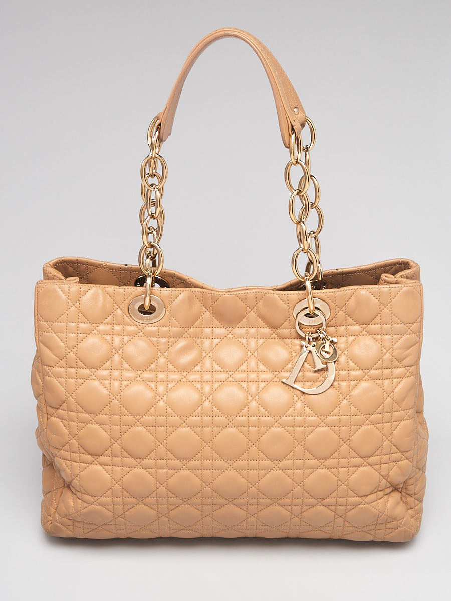 Christian Dior Beige Cannage Quilted Lambskin Leather Dior Soft Shopping Tote Bag