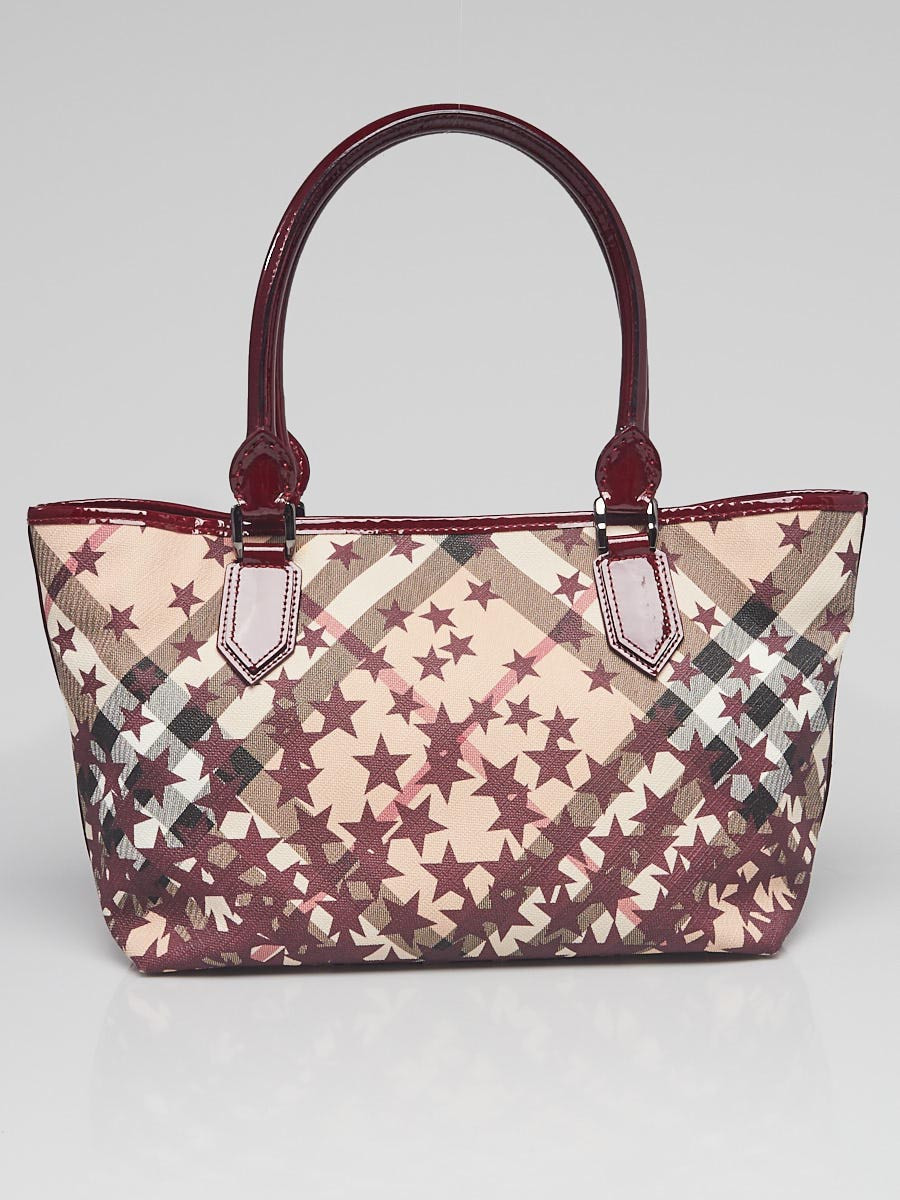 Burberry Berry Patent Leather Nova Printer Stars Coated Canvas Nickie Medium Landscape Tote Bag
