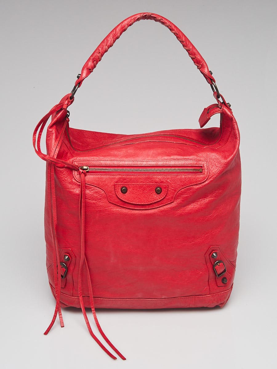 Balenciaga Coquelicot Lambskin Leather Motorcycle Day Bag