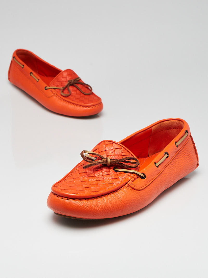 Bottega Veneta Orange Intrecciato Woven Nappa Leather Loafers Size 9.5 40