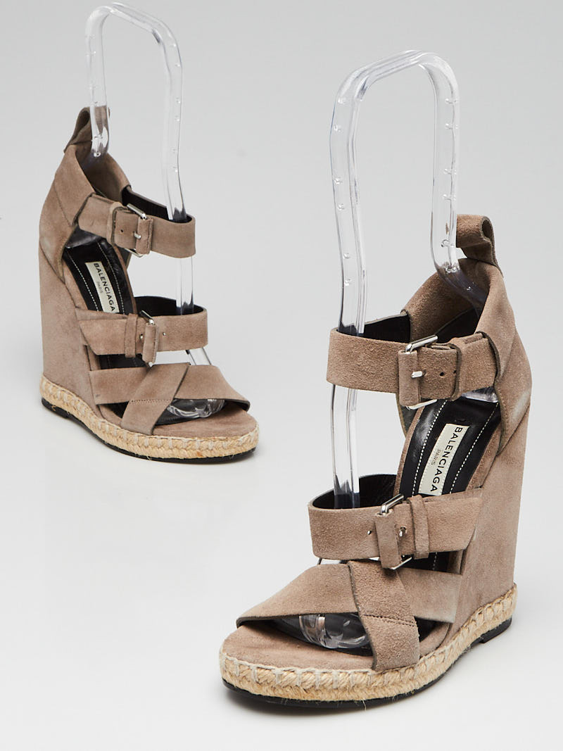 Balenciaga Grey Suede Espadrille Wedge Sandals Size 5.5 36
