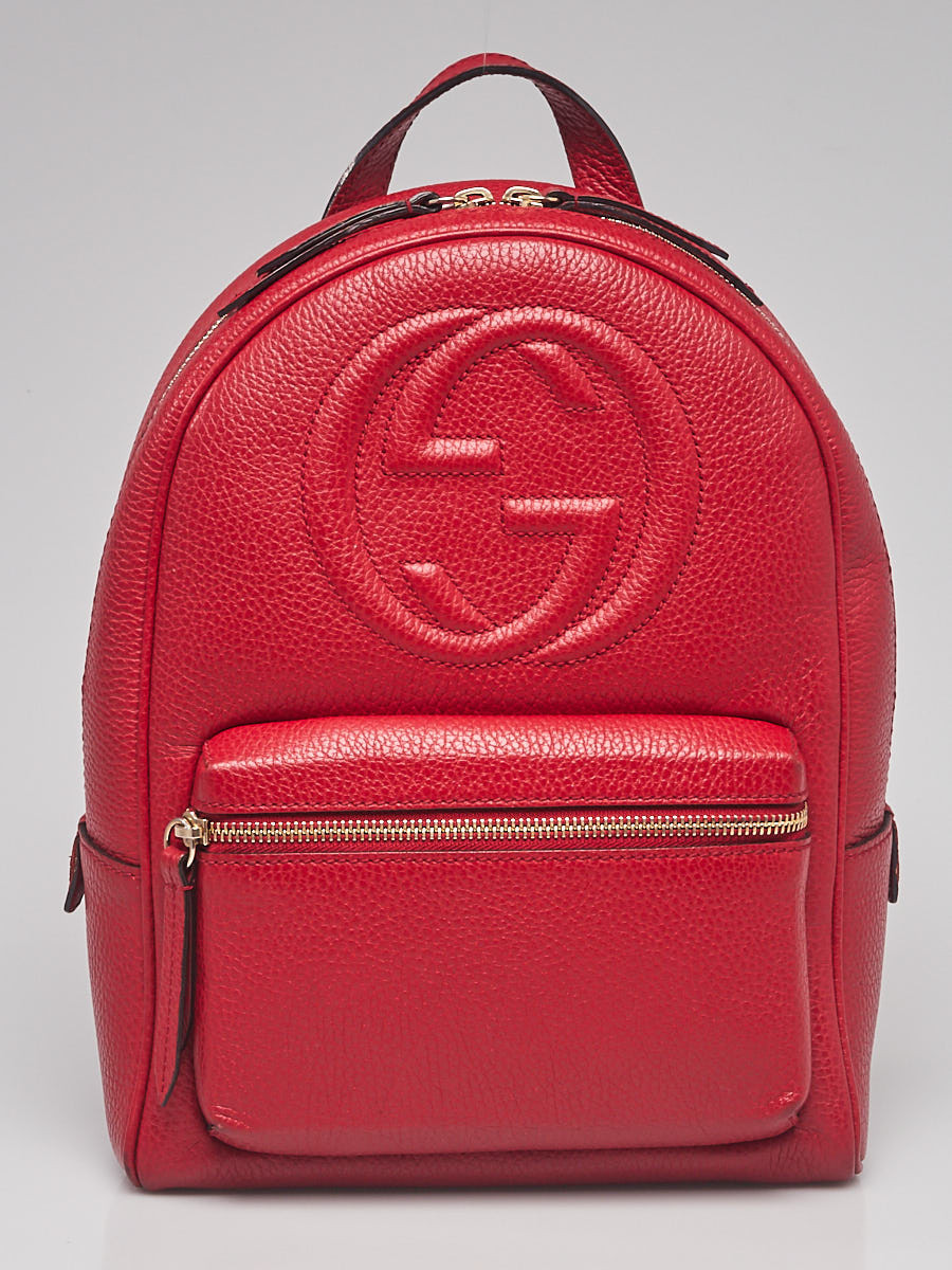 Gucci Red Pebbled Leather Soho Chain Backpack Bag