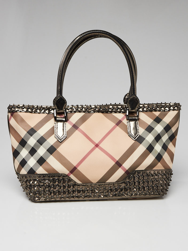 Burberry Silver Patent Leather Nova Check Coated Canvas Star Tote Bag