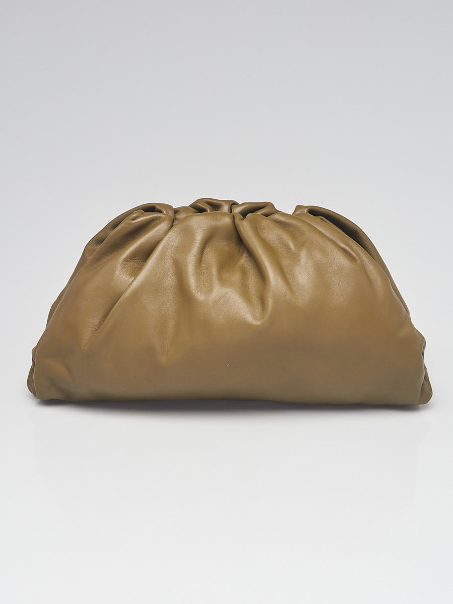 Bottega Veneta Mustard Green Calfskin Leather The Pouch Clutch Bag