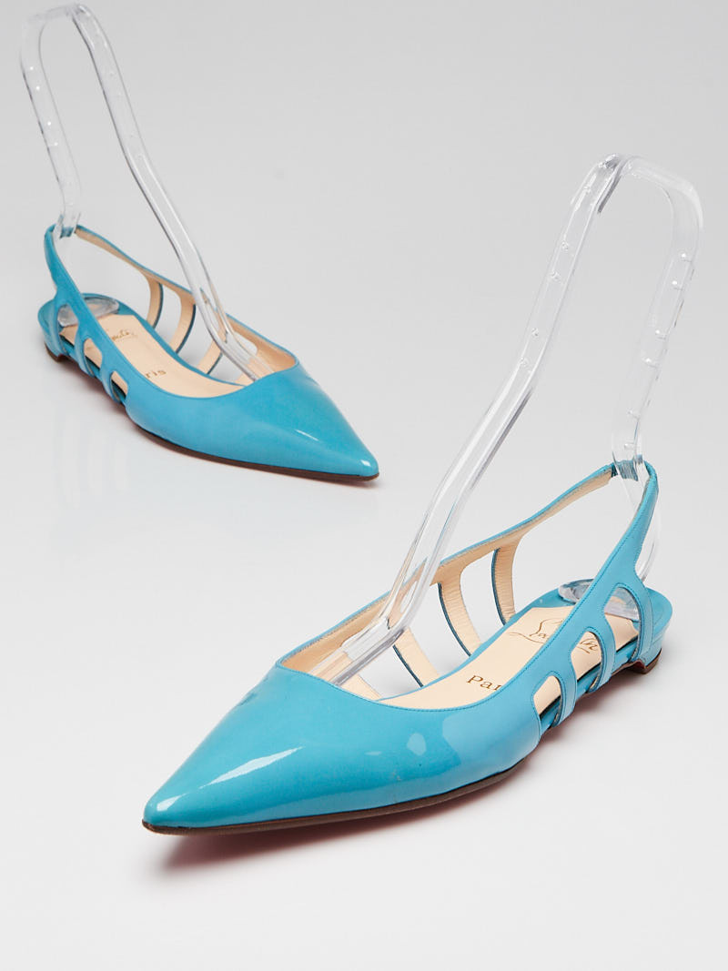 Christian Louboutin Blue Patent Leather Cutout Pondesoupir Flats Size 10 40.5