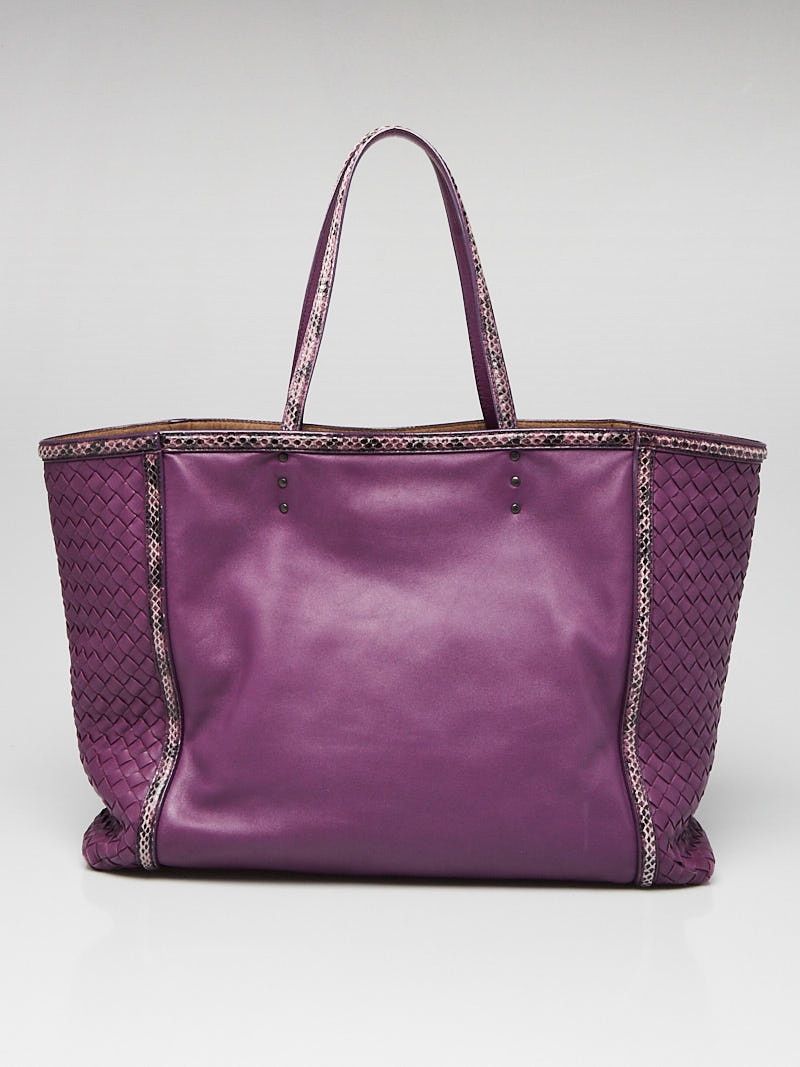 Bottega Veneta Purple Nappa Leather and Intrecciato Woven Nappa Ayers Tote Bag