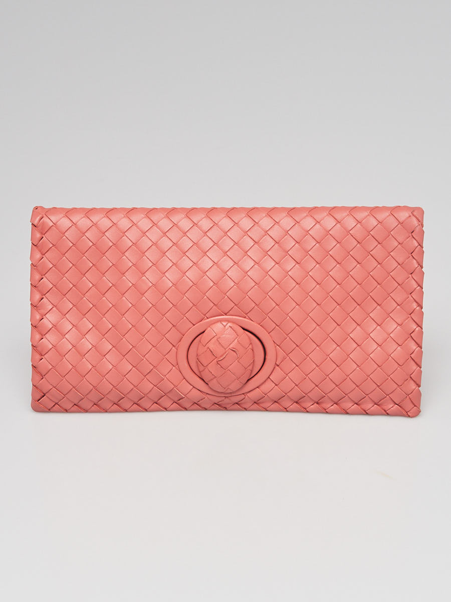Bottega Veneta Pink Intrecciato Woven Leather Turnlock Clutch Bag