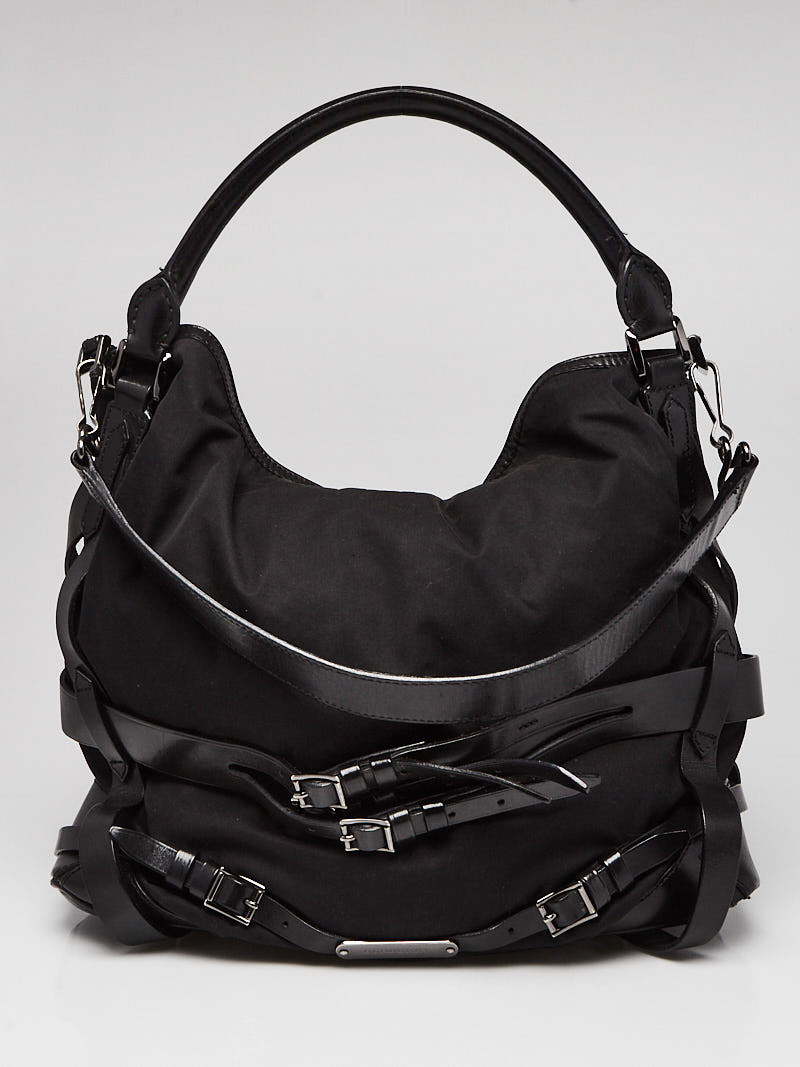 Burberry Black Canvas Leather Medium Gosford Hobo Bag