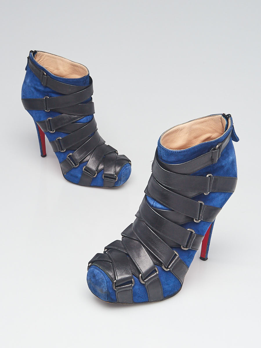 Christian Louboutin Blue Suede and Leather Nitoinimoi 120 Ankle Boots Size 7.5 38