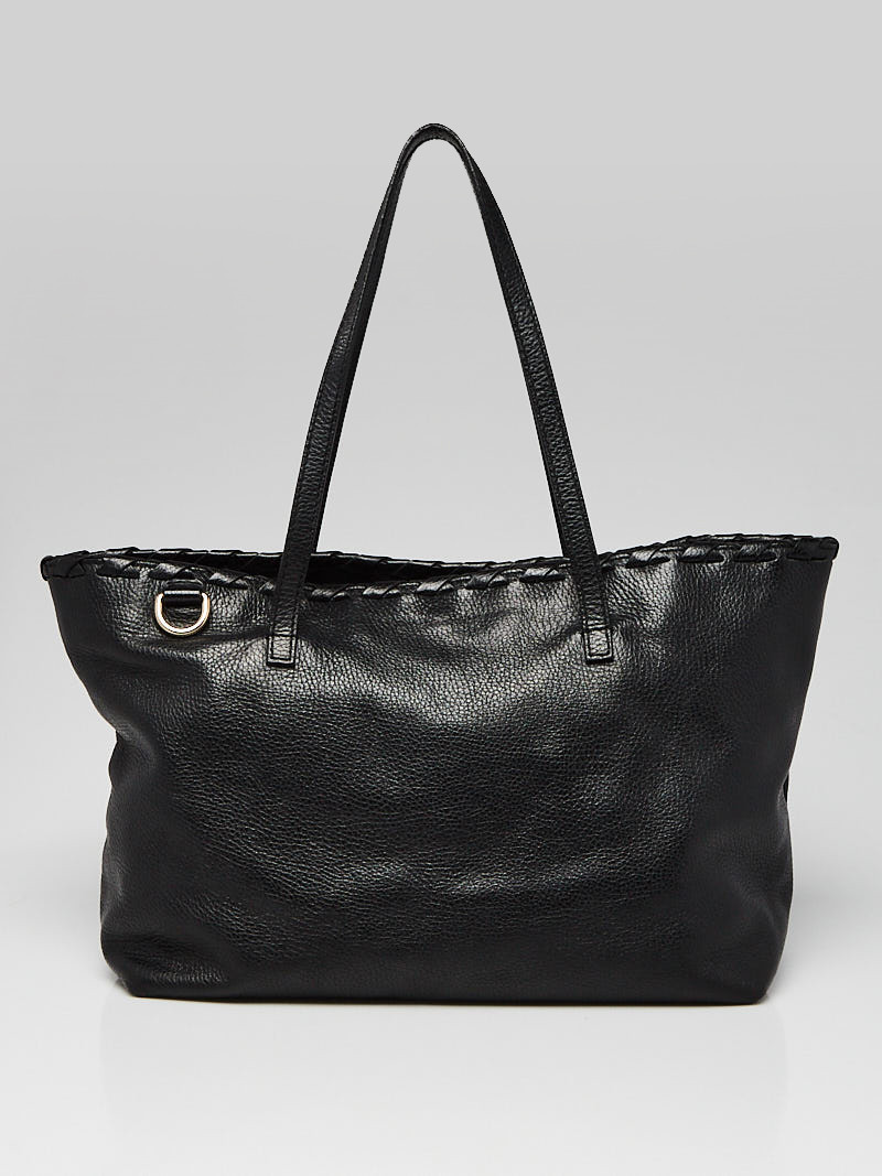 Gucci Black Pebbled Leather Bamboo  Tote Bag