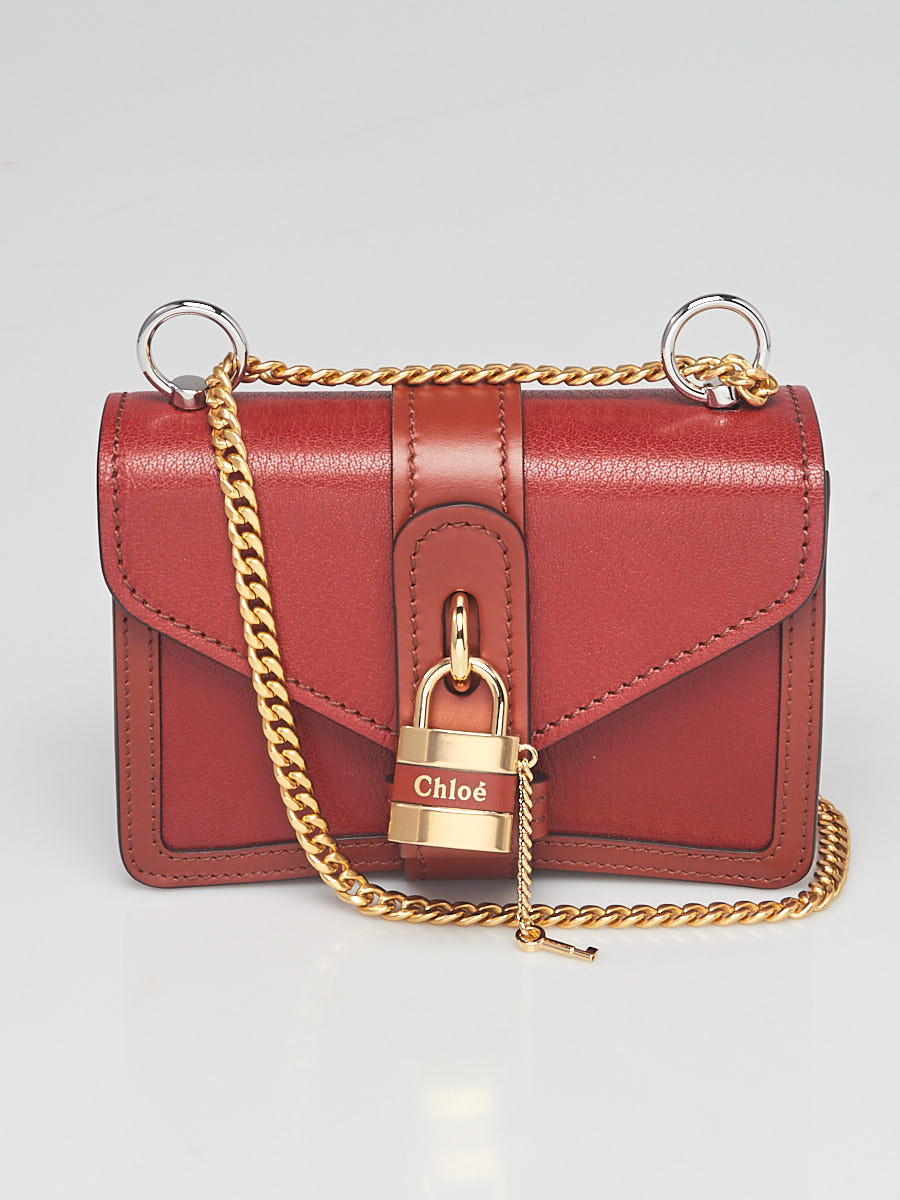 Chloe Sepia Brown Goatskin Leather Aby Lock Chain Mini Crossbody Bag