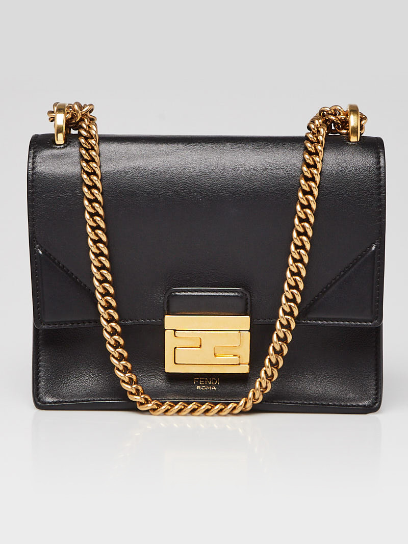 Fendi Black Lambskin Leather Small U Kan Chain Shoulder Bag 8BT312