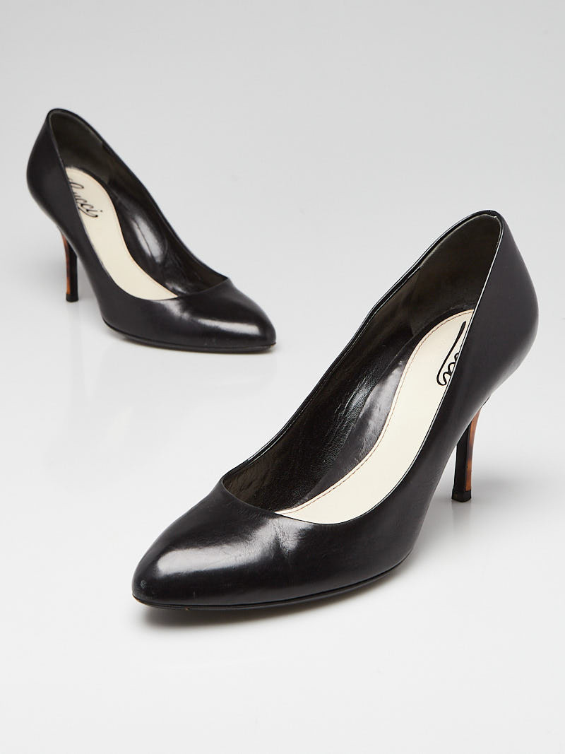 Gucci Black Leather and Tortoise Shell Print Pumps Size 6 36.5