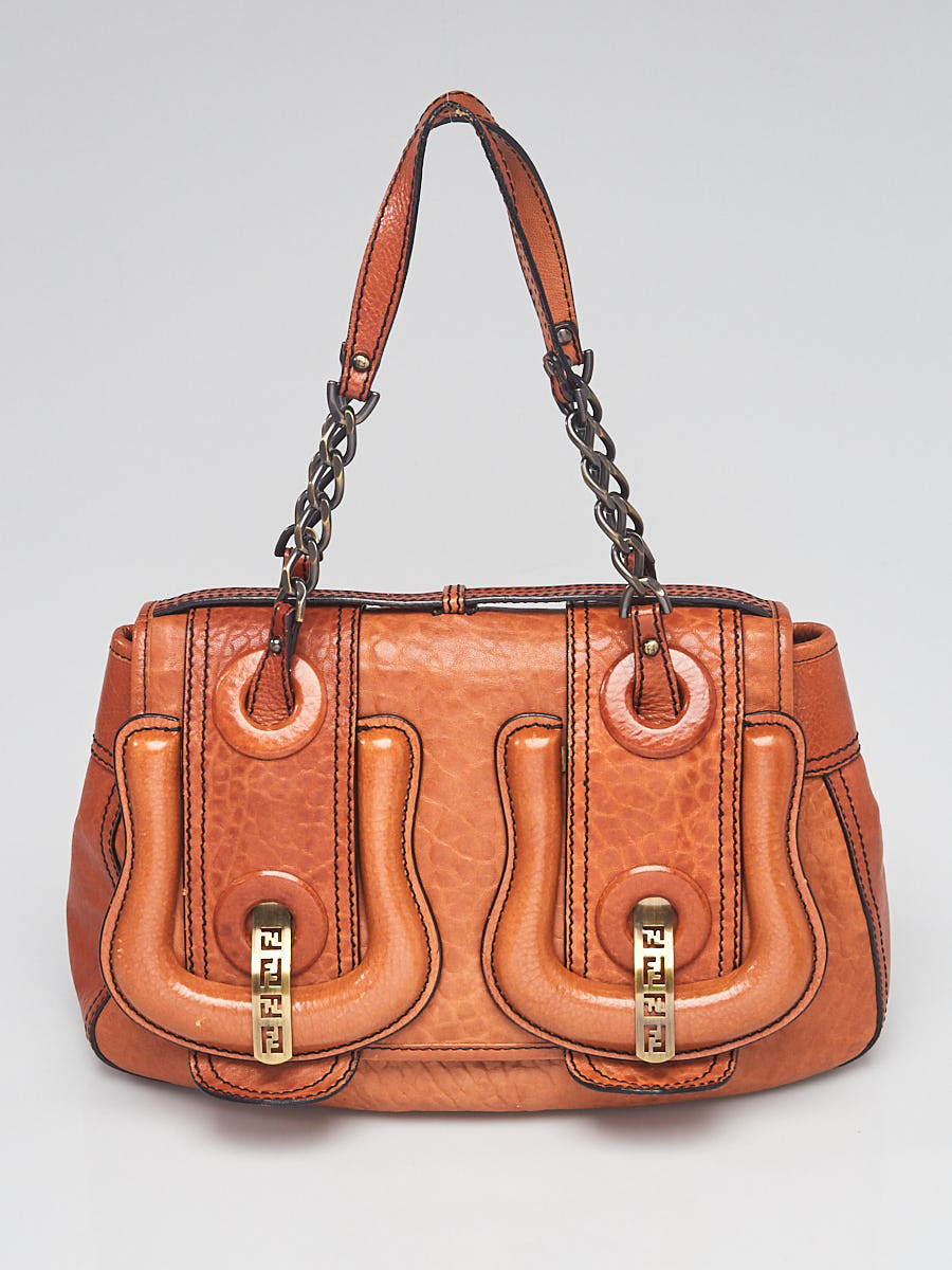 Fendi Brown Pebbled Calfskin Leather B Bag- 8BN165