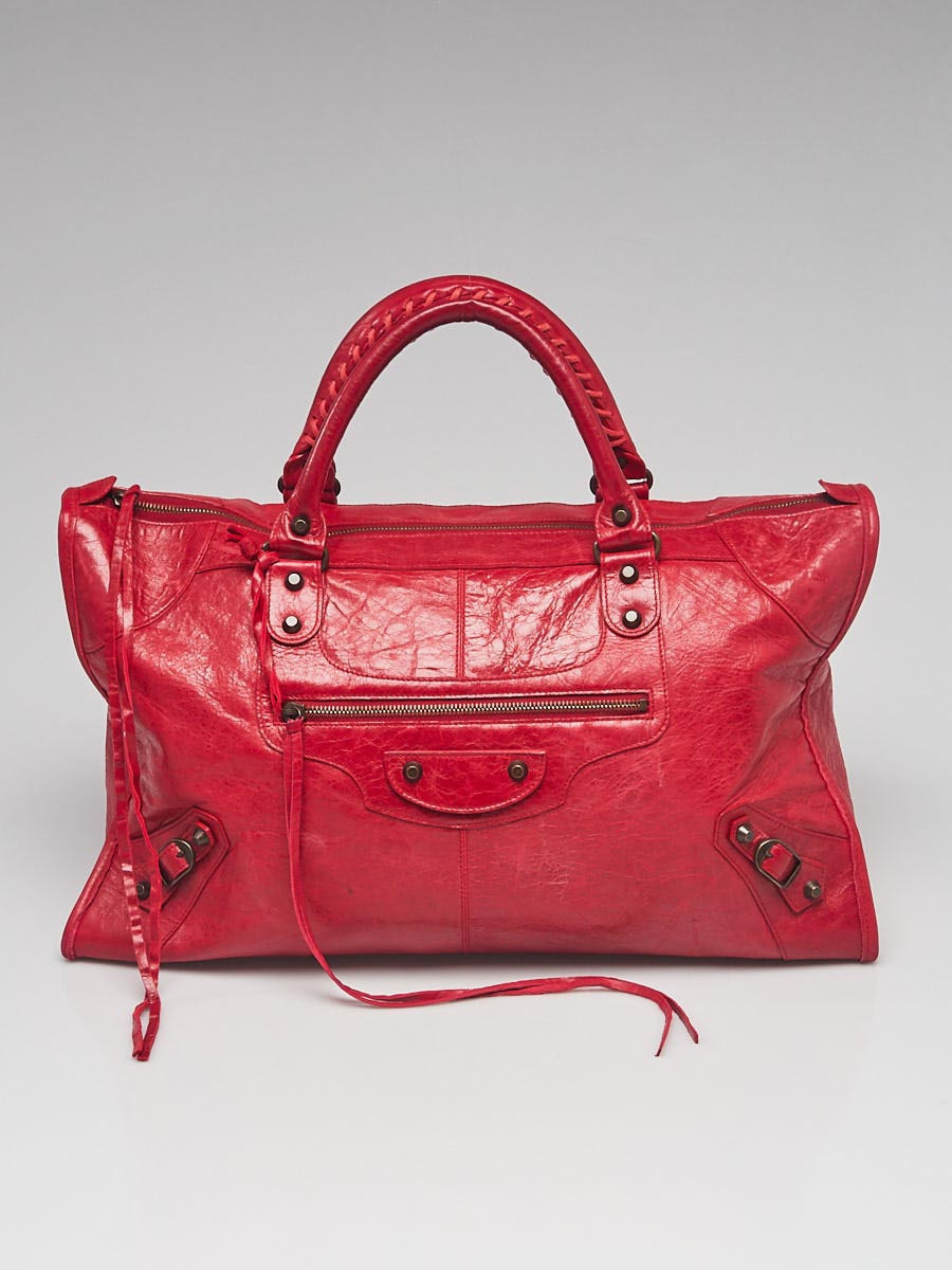 Balenciaga Rouge Vif Lambskin Leather Motorcycle Work Bag