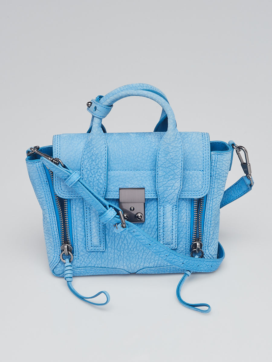 3.1 Phillip Lim Blue Shark Embossed Nubuck Mini Pashli Satchel Bag