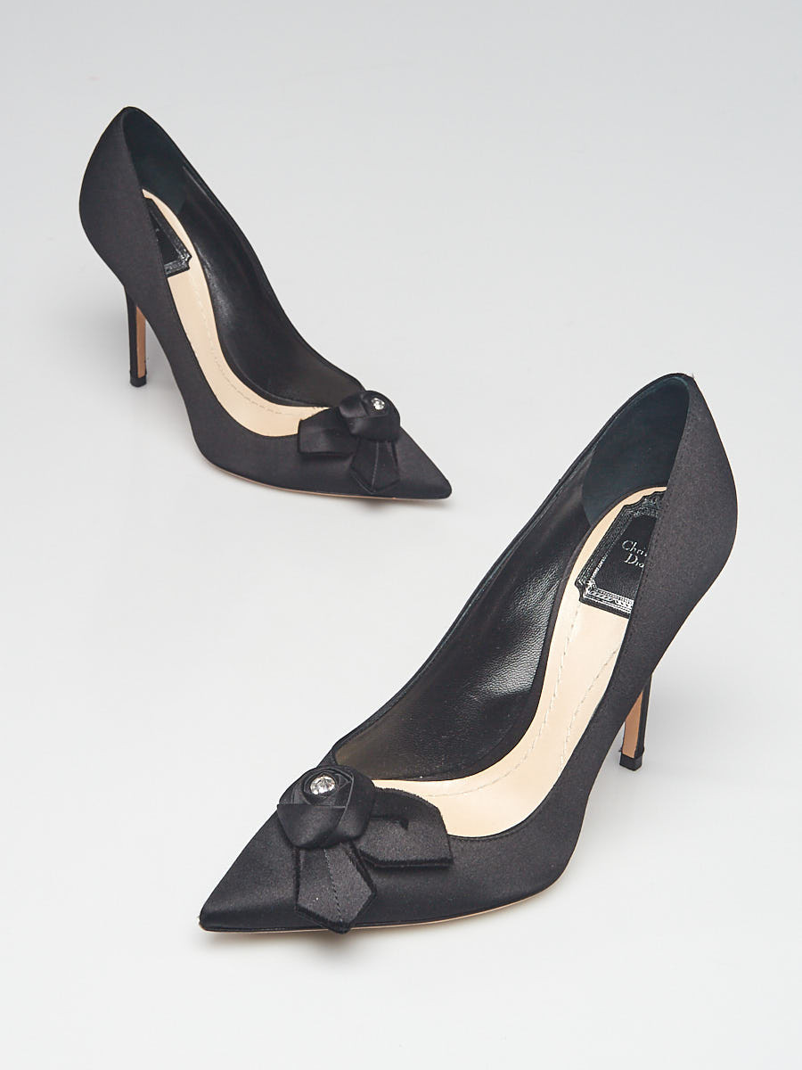 Christian Dior Black Satin Rose Pointed Toe Pumps Size 5.5 36