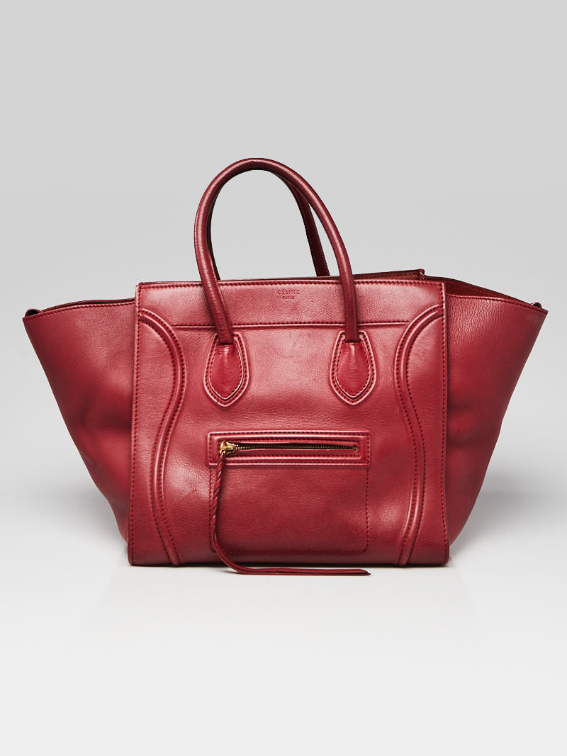 Celine Red Pebbled Calfskin Leather Phantom Luggage Tote Bag