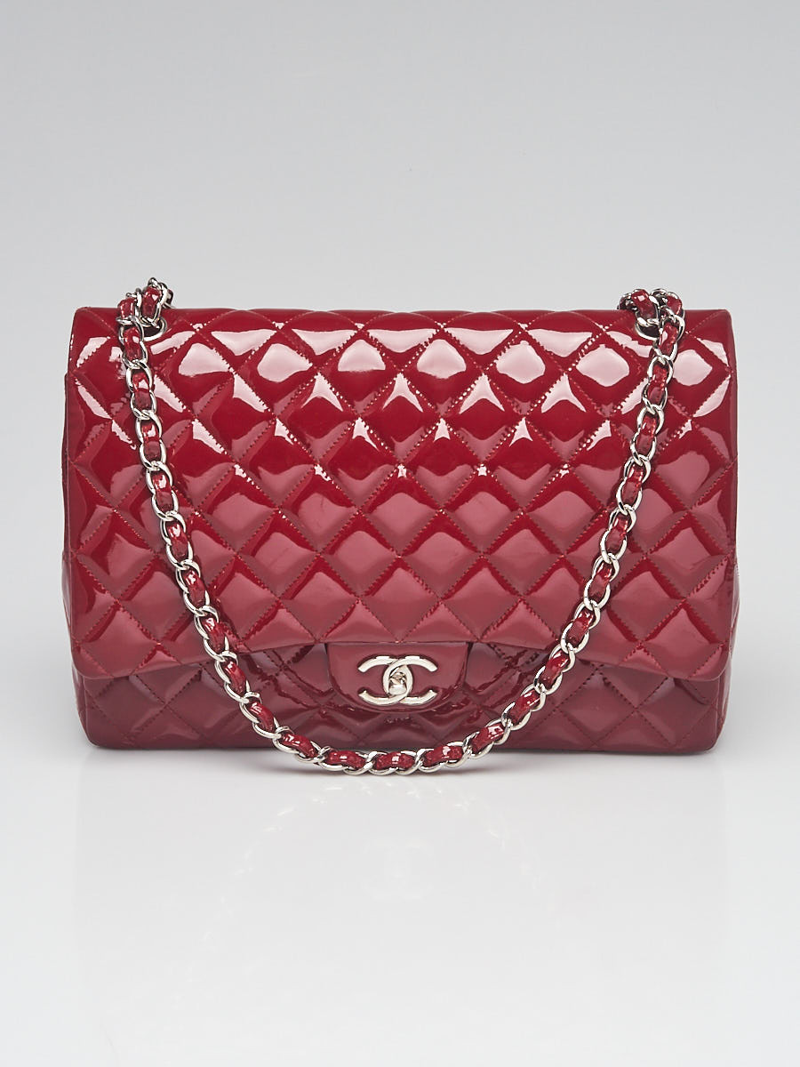 Chanel Dark Red Quilted Patent Leather Classic Maxi Double Flap Bag