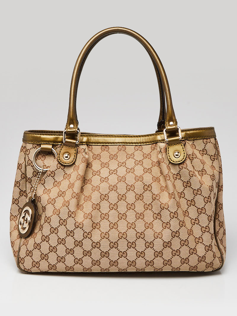 Gucci Beige Green GG Canvas Medium Sukey Tote Bag