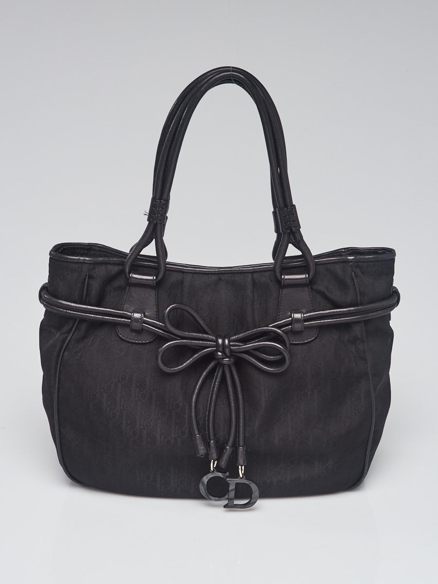 Christian Dior Black Trotter Canvas Bow Small Tote Bag