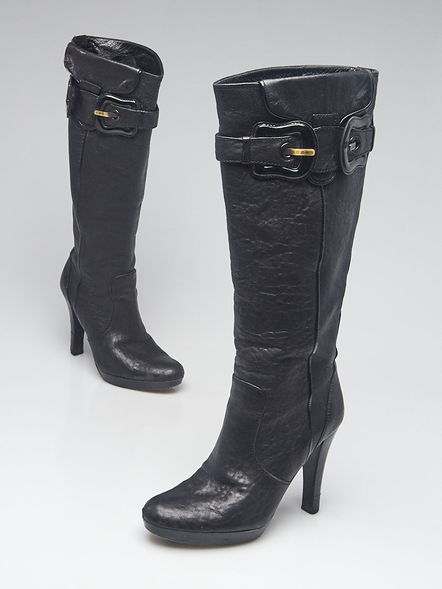 Fendi Black Textured Leather Platform Boots Size 5.5 36