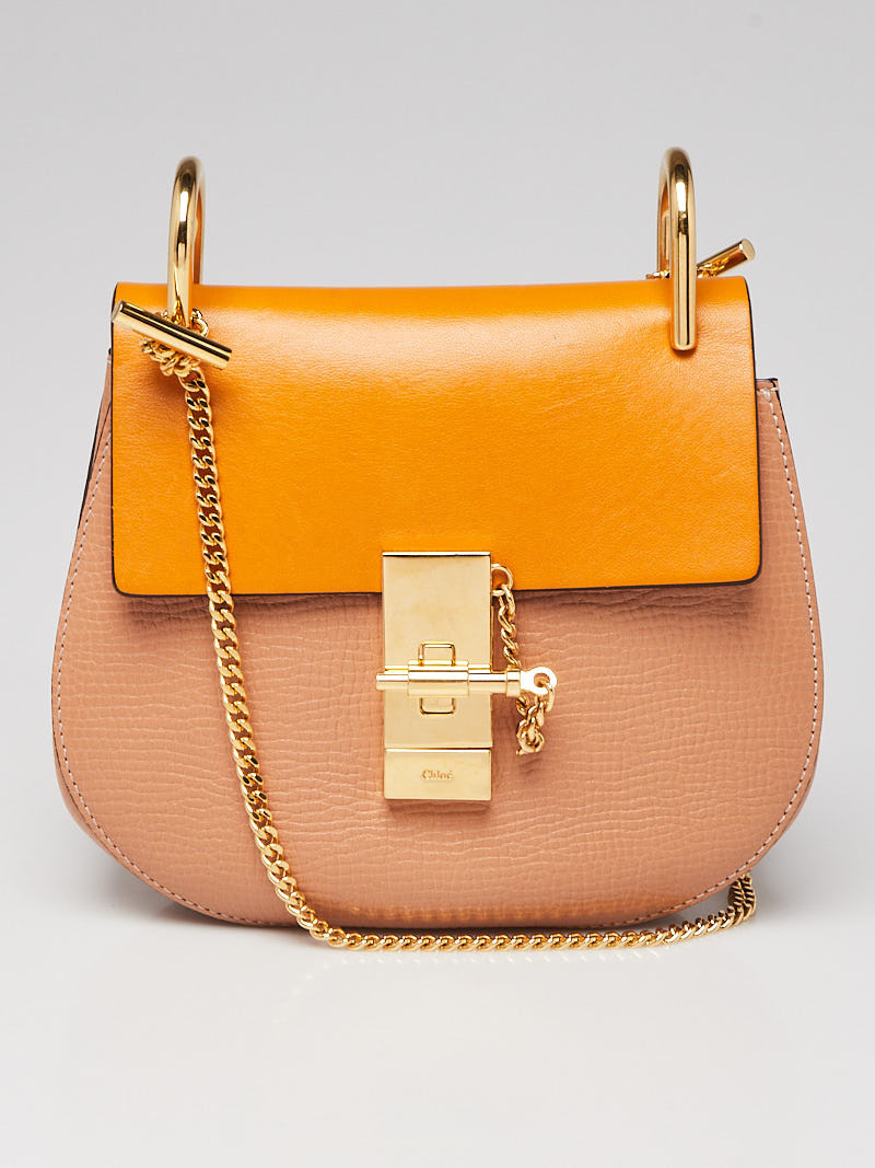Chloe Orange Peach Smooth and Pebbled Leather Mini Drew Bag