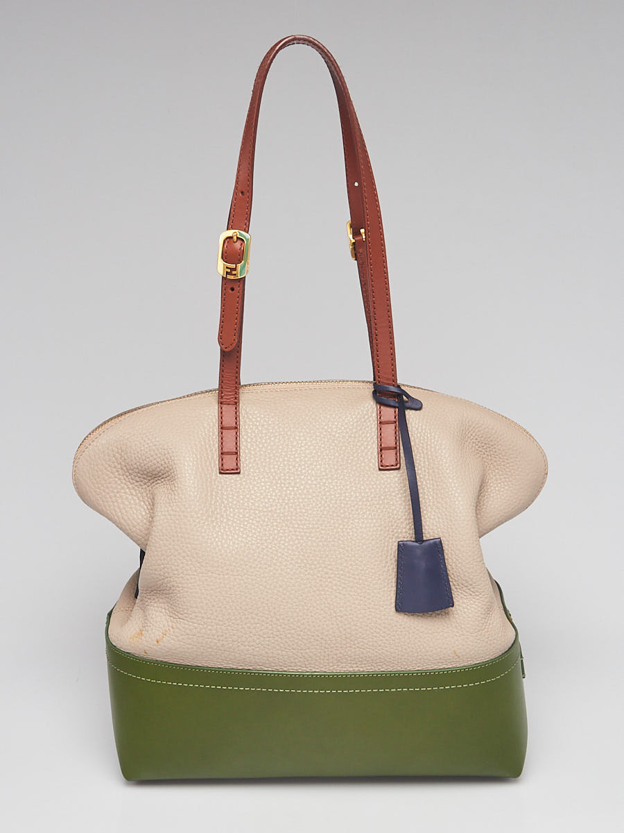 Fendi Grey Green Brown Leather 2Bag Colorblock Tote Bag- 8BN232