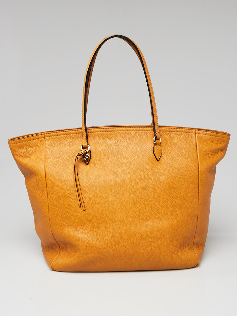Gucci Mustard Yellow Pebbled Leather Bree Original Tote Bag