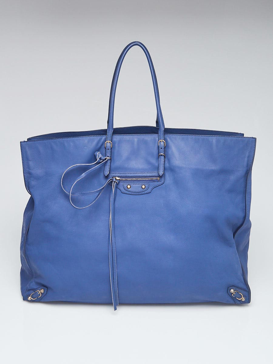 Balenciaga Blue Calfskin Leather Papier XL Tote Bag